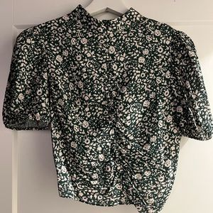 Zara green floral mock neck crop top with key hold back detail (worn once)